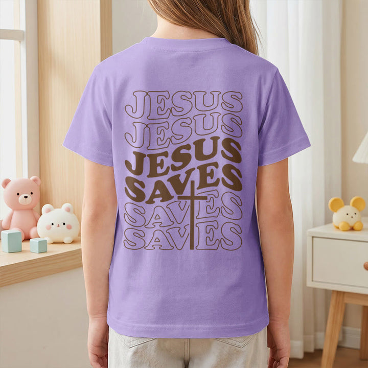 Christianartworkshop T-shirt à manches courtes pour enfants avec inscription classique « Jésus sauve » en forme de bulle et croix. - image 53