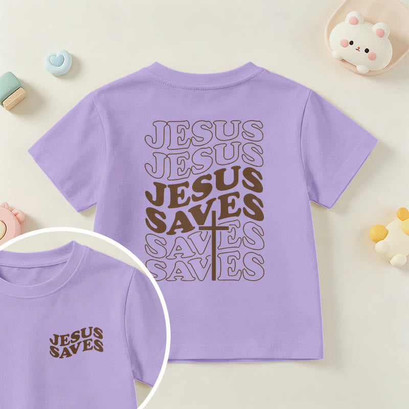 Christianartworkshop T-shirt à manches courtes pour enfants avec inscription classique « Jésus sauve » en forme de bulle et croix. - Violet - US/UK/AU 14, EU170 - image 45