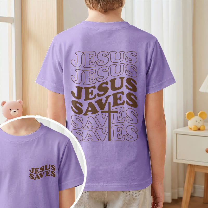 Christianartworkshop T-shirt à manches courtes pour enfants avec inscription classique « Jésus sauve » en forme de bulle et croix. - image 46