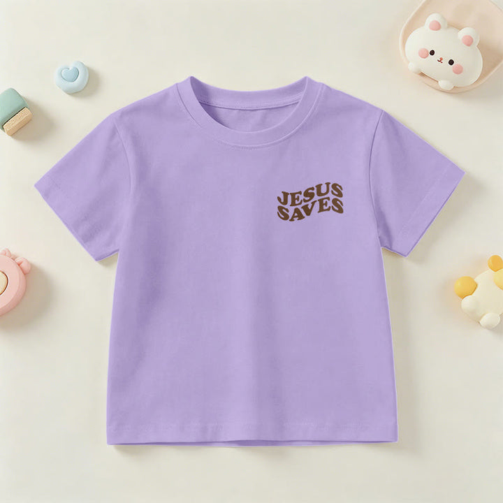 Christianartworkshop T-shirt à manches courtes pour enfants avec inscription classique « Jésus sauve » en forme de bulle et croix. - image 48