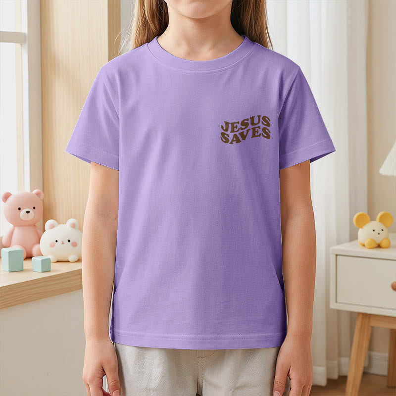 Christianartworkshop T-shirt à manches courtes pour enfants avec inscription classique « Jésus sauve » en forme de bulle et croix. - image 50