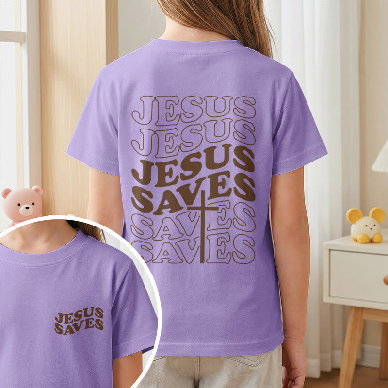 Christianartworkshop T-shirt à manches courtes pour enfants avec inscription classique « Jésus sauve » en forme de bulle et croix. - image 47