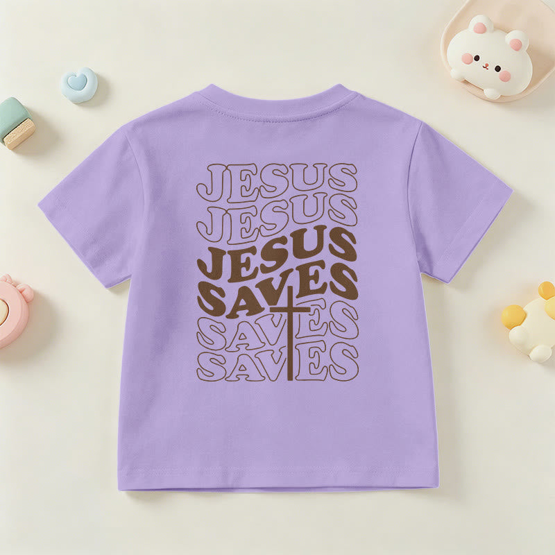 Christianartworkshop T-shirt à manches courtes pour enfants avec inscription classique « Jésus sauve » en forme de bulle et croix. - image 51