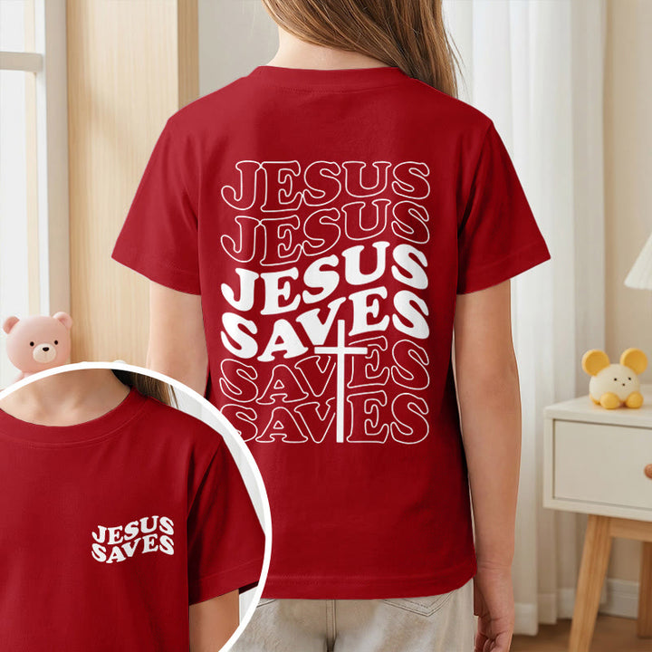 Christianartworkshop T-shirt à manches courtes pour enfants avec inscription classique « Jésus sauve » en forme de bulle et croix. - image 56