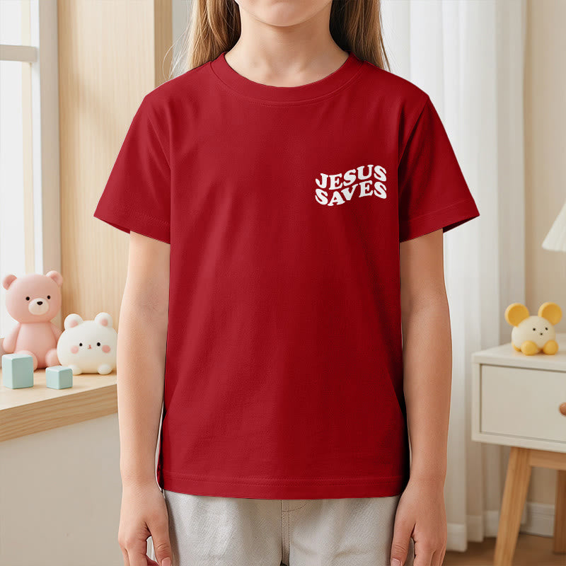 Christianartworkshop T-shirt à manches courtes pour enfants avec inscription classique « Jésus sauve » en forme de bulle et croix. - image 59