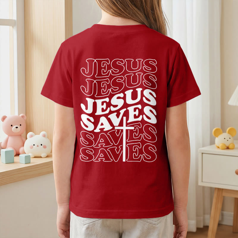 Christianartworkshop T-shirt à manches courtes pour enfants avec inscription classique « Jésus sauve » en forme de bulle et croix. - image 62