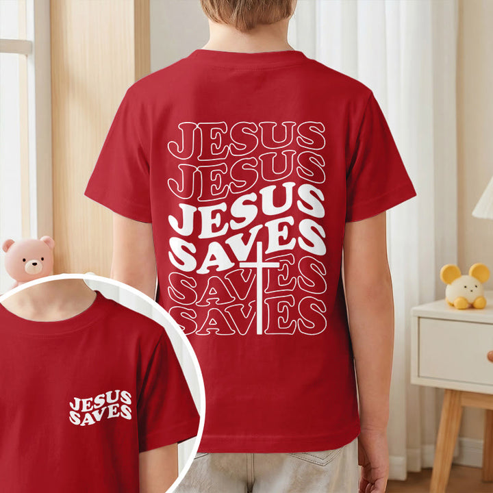 Christianartworkshop T-shirt à manches courtes pour enfants avec inscription classique « Jésus sauve » en forme de bulle et croix. - image 55