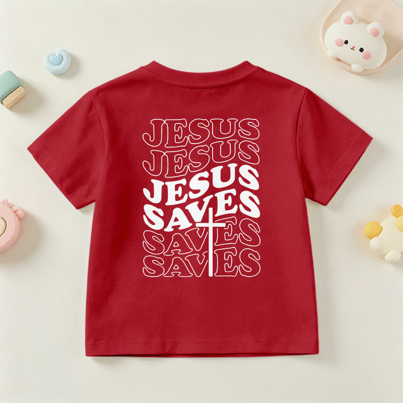 Christianartworkshop T-shirt à manches courtes pour enfants avec inscription classique « Jésus sauve » en forme de bulle et croix. - image 60