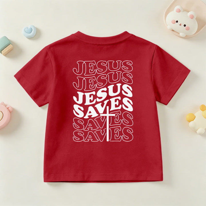 Christianartworkshop T-shirt à manches courtes pour enfants avec inscription classique « Jésus sauve » en forme de bulle et croix. - image 60