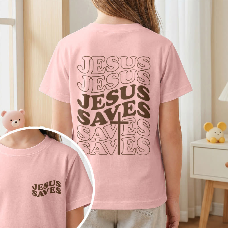 Christianartworkshop T-shirt à manches courtes pour enfants avec inscription classique « Jésus sauve » en forme de bulle et croix. - image 65