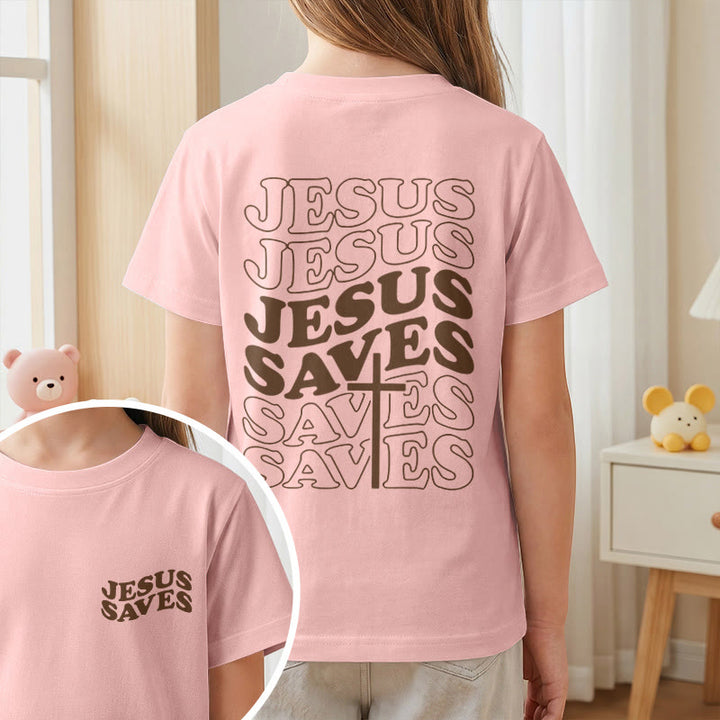 Christianartworkshop T-shirt à manches courtes pour enfants avec inscription classique « Jésus sauve » en forme de bulle et croix. - image 65
