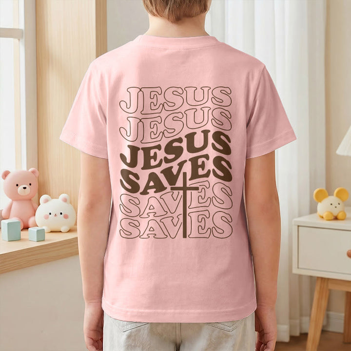 Christianartworkshop T-shirt à manches courtes pour enfants avec inscription classique « Jésus sauve » en forme de bulle et croix. - image 70