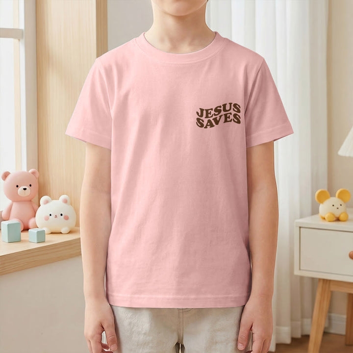 Christianartworkshop T-shirt à manches courtes pour enfants avec inscription classique « Jésus sauve » en forme de bulle et croix. - image 67