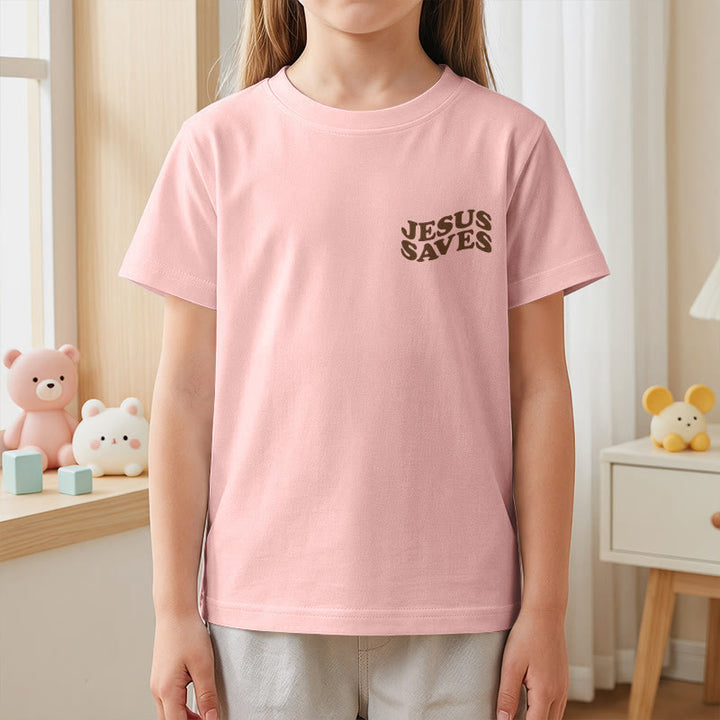 Christianartworkshop T-shirt à manches courtes pour enfants avec inscription classique « Jésus sauve » en forme de bulle et croix. - image 68