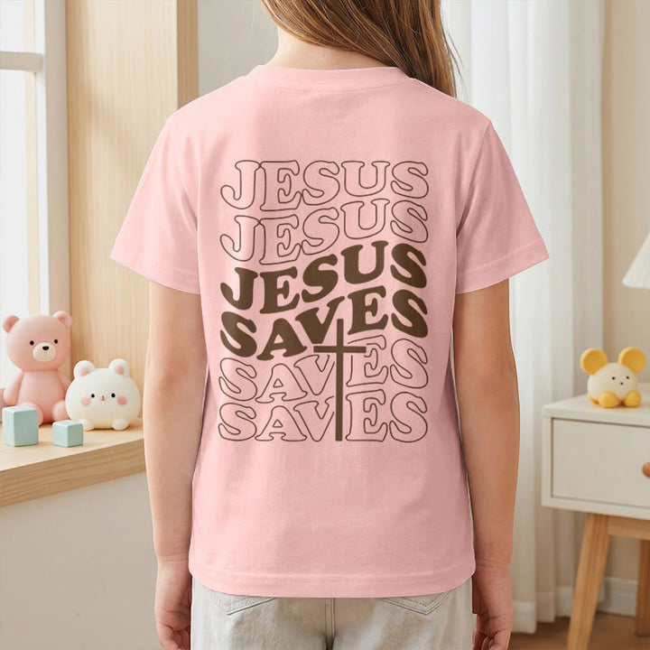 Christianartworkshop T-shirt à manches courtes pour enfants avec inscription classique « Jésus sauve » en forme de bulle et croix. - image 71