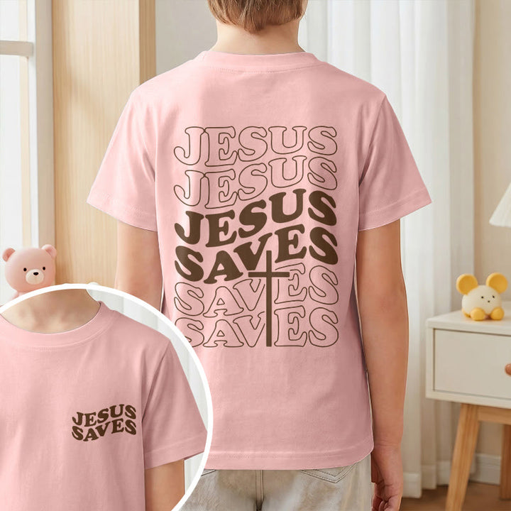 Christianartworkshop T-shirt à manches courtes pour enfants avec inscription classique « Jésus sauve » en forme de bulle et croix. - image 64