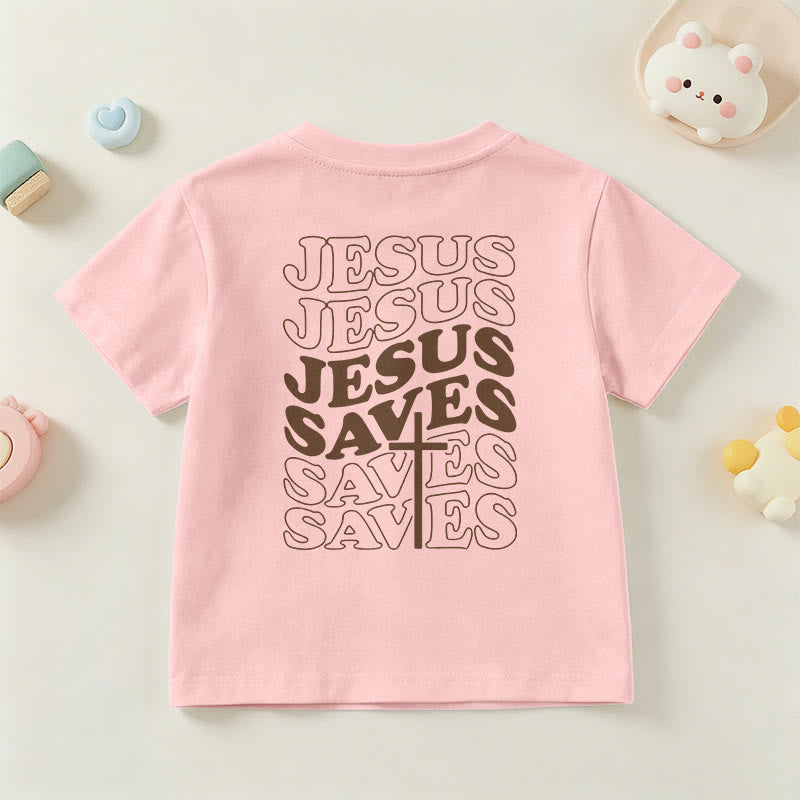 Christianartworkshop T-shirt à manches courtes pour enfants avec inscription classique « Jésus sauve » en forme de bulle et croix. - image 69