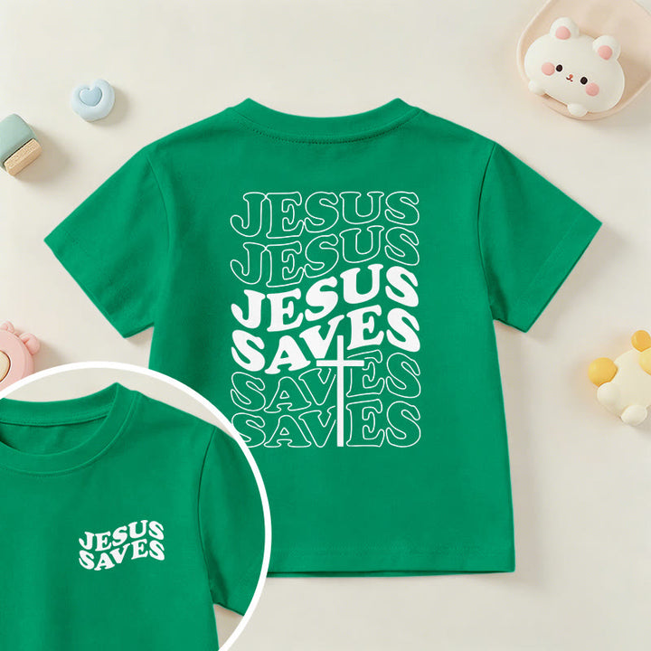 Christianartworkshop T-shirt à manches courtes pour enfants avec inscription classique « Jésus sauve » en forme de bulle et croix. - Vert - US/UK/AU 14, EU170 - image 72