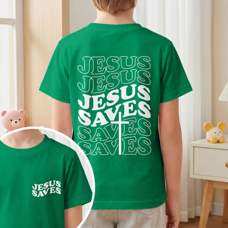 Christianartworkshop T-shirt à manches courtes pour enfants avec inscription classique « Jésus sauve » en forme de bulle et croix. - image 73
