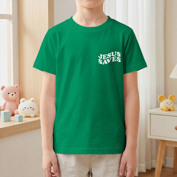Christianartworkshop T-shirt à manches courtes pour enfants avec inscription classique « Jésus sauve » en forme de bulle et croix. - image 76
