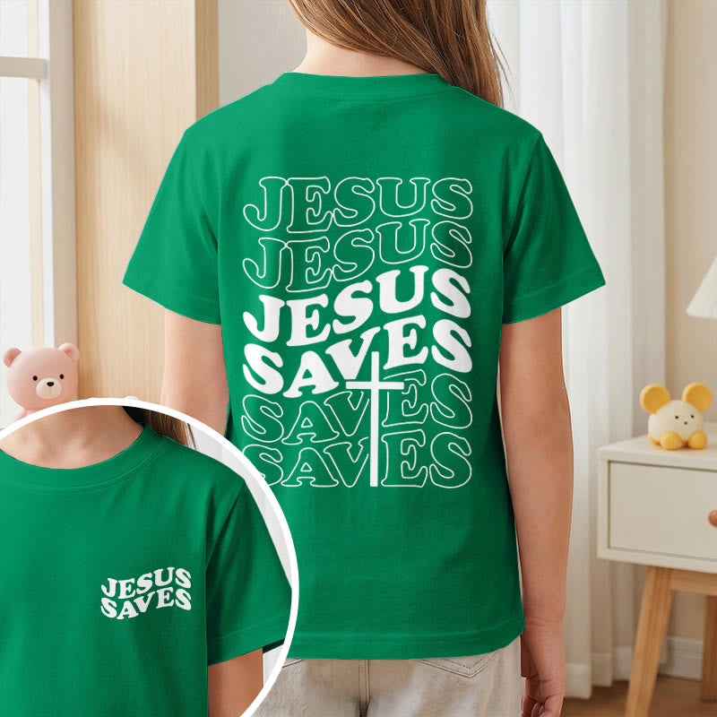 Christianartworkshop T-shirt à manches courtes pour enfants avec inscription classique « Jésus sauve » en forme de bulle et croix. - image 74