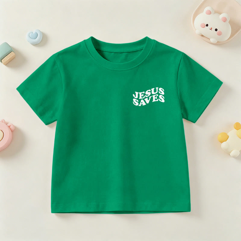 Christianartworkshop T-shirt à manches courtes pour enfants avec inscription classique « Jésus sauve » en forme de bulle et croix. - image 75