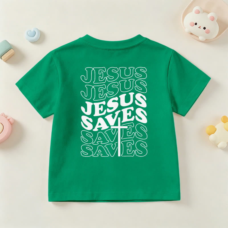 Christianartworkshop T-shirt à manches courtes pour enfants avec inscription classique « Jésus sauve » en forme de bulle et croix. - image 78