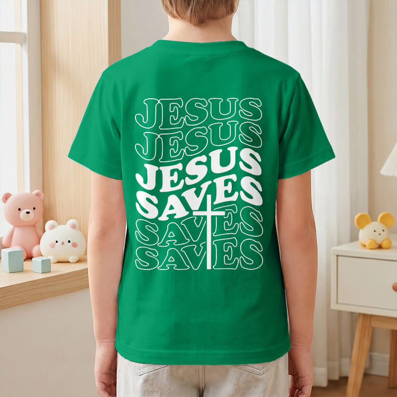 Christianartworkshop T-shirt à manches courtes pour enfants avec inscription classique « Jésus sauve » en forme de bulle et croix. - image 79