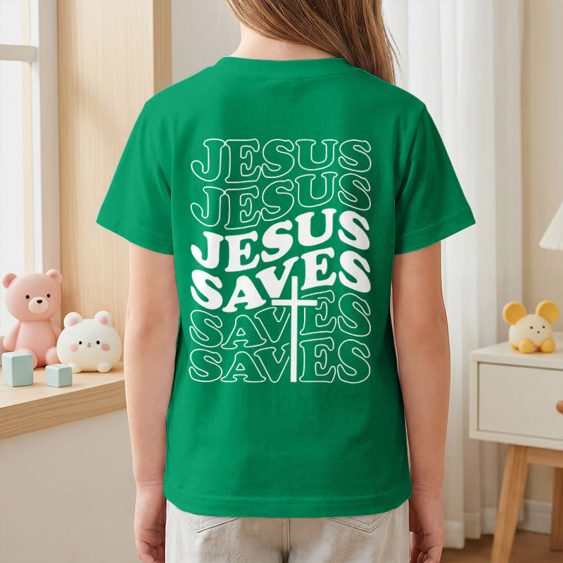 Christianartworkshop T-shirt à manches courtes pour enfants avec inscription classique « Jésus sauve » en forme de bulle et croix. - image 80