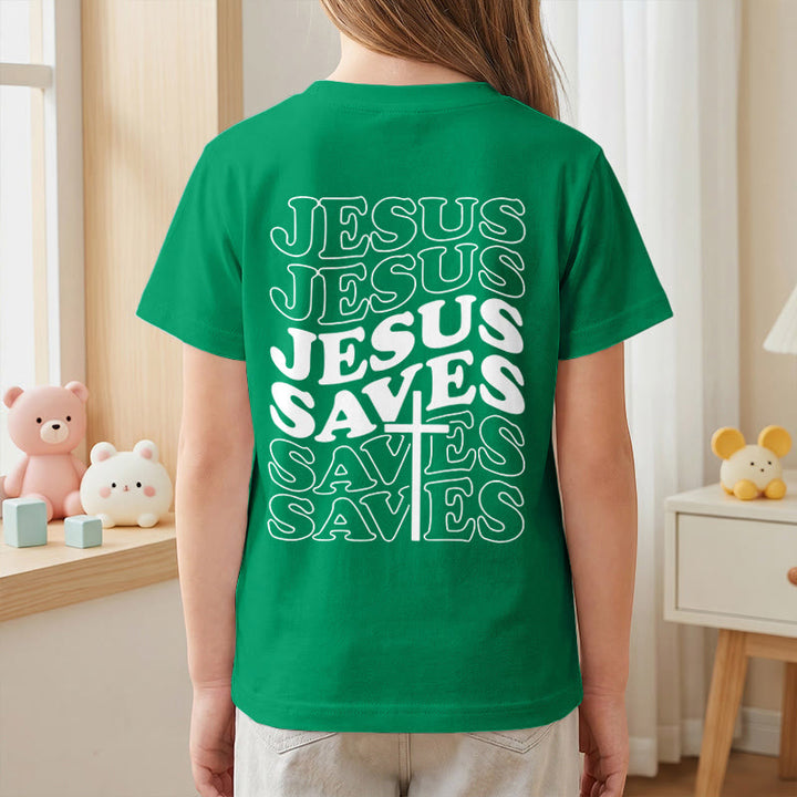 Christianartworkshop T-shirt à manches courtes pour enfants avec inscription classique « Jésus sauve » en forme de bulle et croix. - image 80