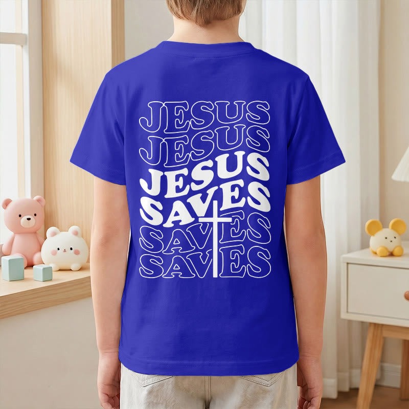Christianartworkshop T-shirt à manches courtes pour enfants avec inscription classique « Jésus sauve » en forme de bulle et croix. - image 88