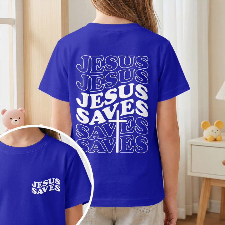 Christianartworkshop T-shirt à manches courtes pour enfants avec inscription classique « Jésus sauve » en forme de bulle et croix. - image 83