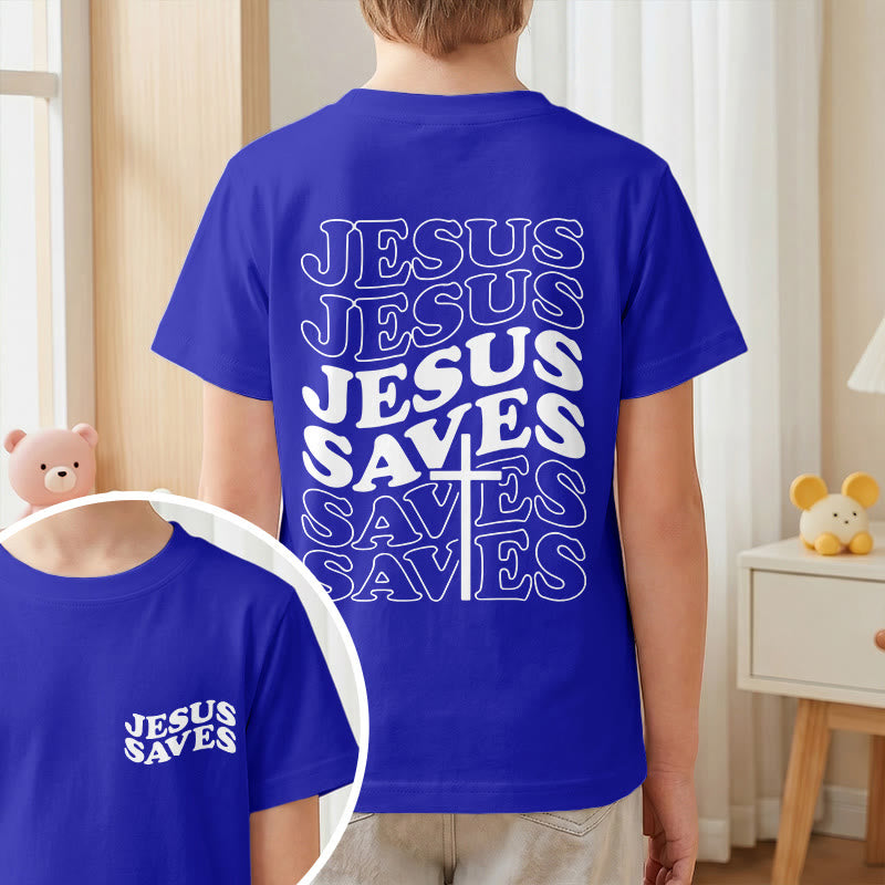 Christianartworkshop T-shirt à manches courtes pour enfants avec inscription classique « Jésus sauve » en forme de bulle et croix. - image 82