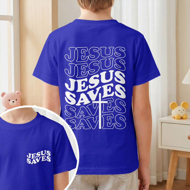 Christianartworkshop T-shirt à manches courtes pour enfants avec inscription classique « Jésus sauve » en forme de bulle et croix. - image 82