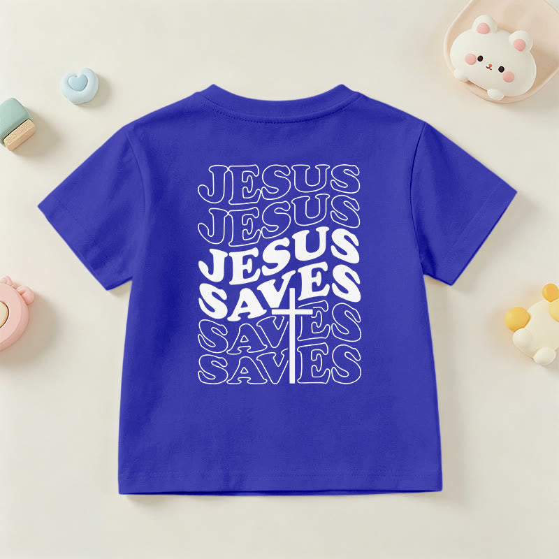 Christianartworkshop T-shirt à manches courtes pour enfants avec inscription classique « Jésus sauve » en forme de bulle et croix. - image 87
