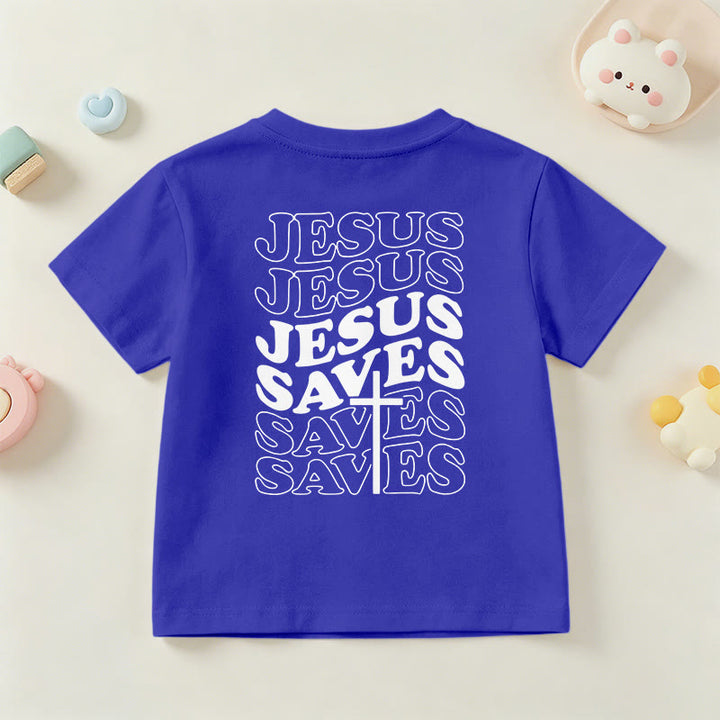 Christianartworkshop T-shirt à manches courtes pour enfants avec inscription classique « Jésus sauve » en forme de bulle et croix. - image 87