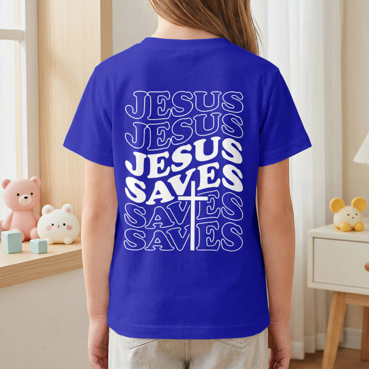 Christianartworkshop T-shirt à manches courtes pour enfants avec inscription classique « Jésus sauve » en forme de bulle et croix. - image 89