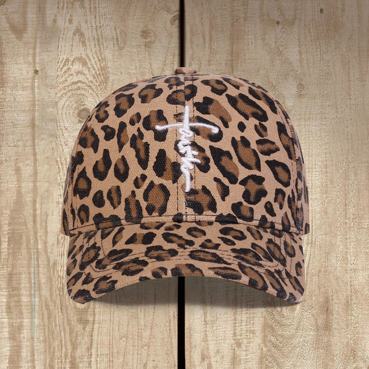 Christianartworkshop Casquette de baseball unisexe délavée avec broderie croix cursive Faith et imprimé léopard - image 0