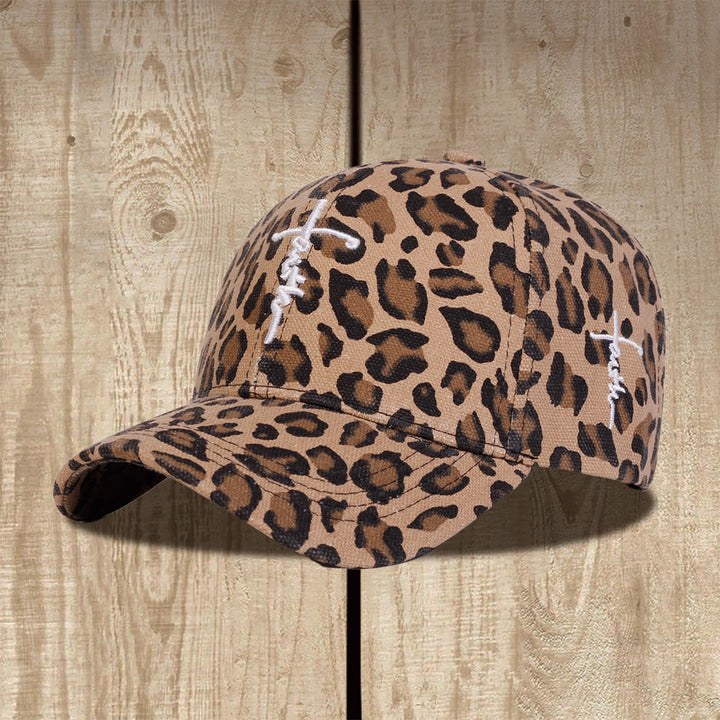 Christianartworkshop Casquette de baseball unisexe délavée avec broderie croix cursive Faith et imprimé léopard - Brun - image 2