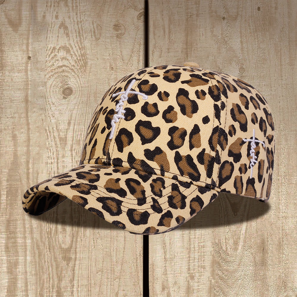 Christianartworkshop Casquette de baseball unisexe délavée avec broderie croix cursive Faith et imprimé léopard - Kaki - image 3