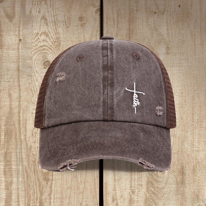 Christianartworkshop Casquette trucker unisexe à dos en maille vieillie et broderie cursive Faith Cross - image 7