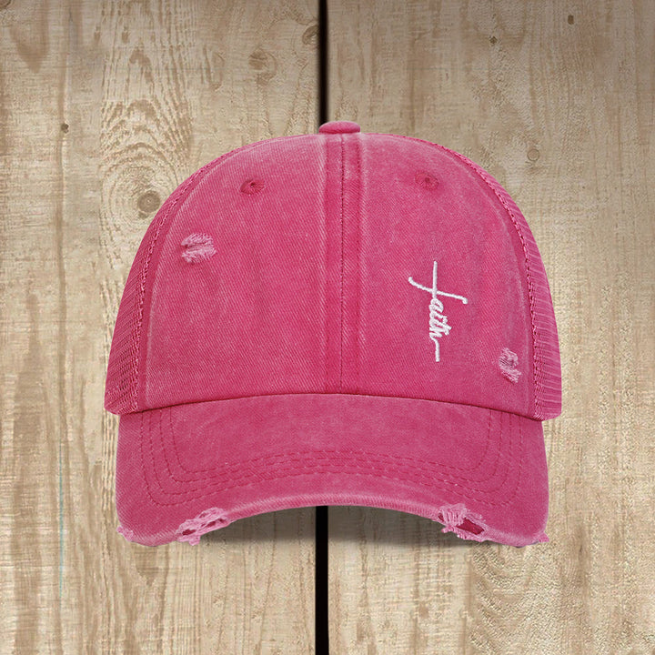 Christianartworkshop Casquette trucker unisexe à dos en maille vieillie et broderie cursive Faith Cross - image 5