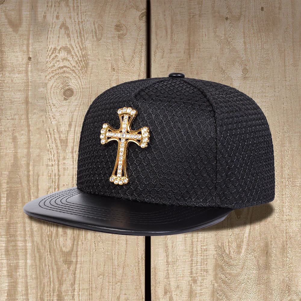 Christianartworkshop Casquette unisexe à visière plate en maille nid d'abeille avec motif croix - Noir - image 1