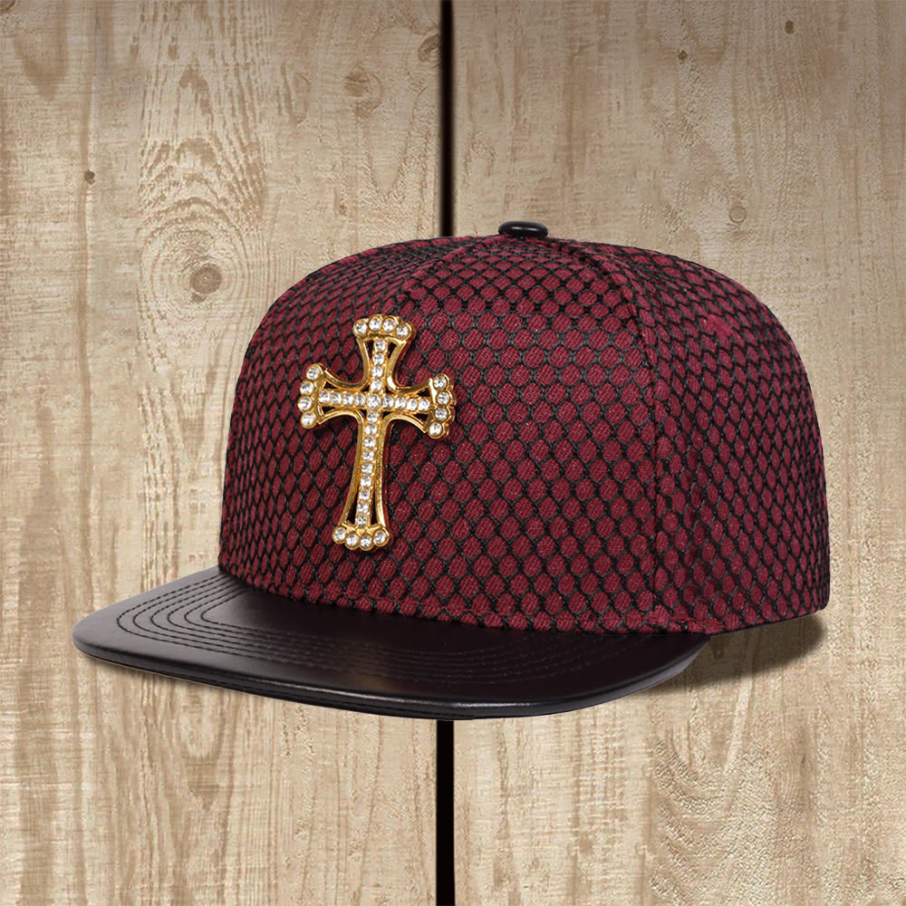 Christianartworkshop Casquette unisexe à visière plate en maille nid d'abeille avec motif croix - Bourgogne - image 0