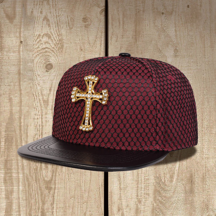 Christianartworkshop Casquette unisexe à visière plate en maille nid d'abeille avec motif croix - Bourgogne - image 0