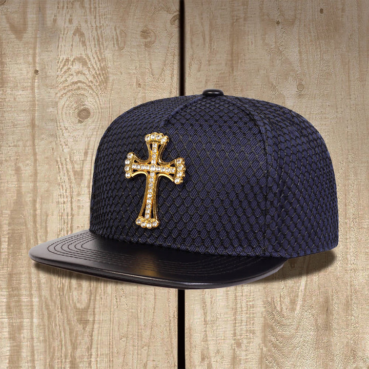 Christianartworkshop Casquette unisexe à visière plate en maille nid d'abeille avec motif croix - Bleu marine - image 2