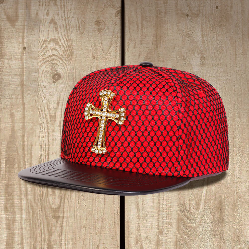 Christianartworkshop Casquette unisexe à visière plate en maille nid d'abeille avec motif croix - Rouge - image 4