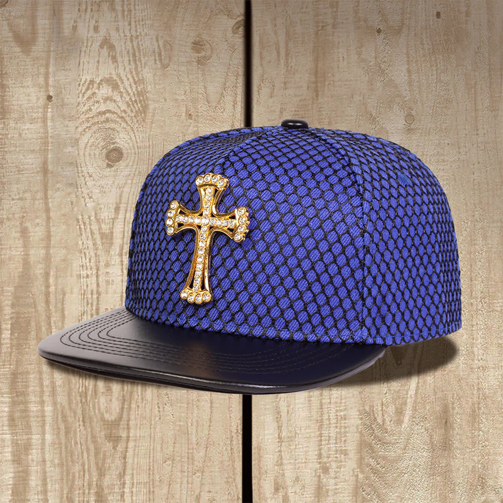Christianartworkshop Casquette unisexe à visière plate en maille nid d'abeille avec motif croix - Bleu - image 3