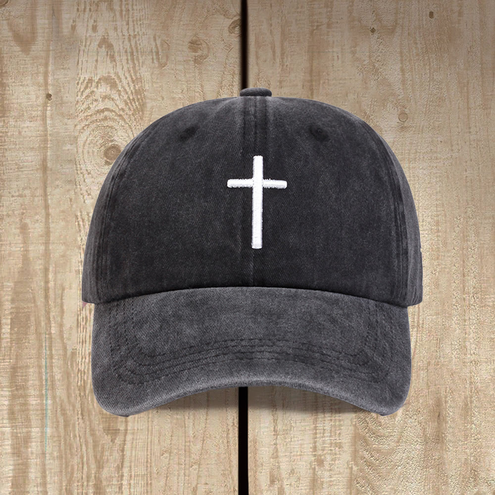 Christianartworkshop Casquette de baseball unisexe ajustable vintage délavée à broderie double croix - Gris foncé - image 0