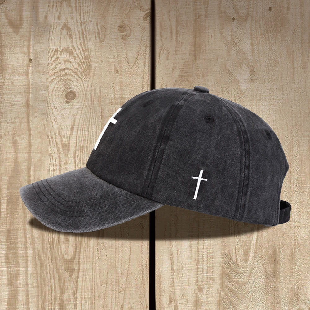 Christianartworkshop Casquette de baseball unisexe ajustable vintage délavée à broderie double croix - image 1